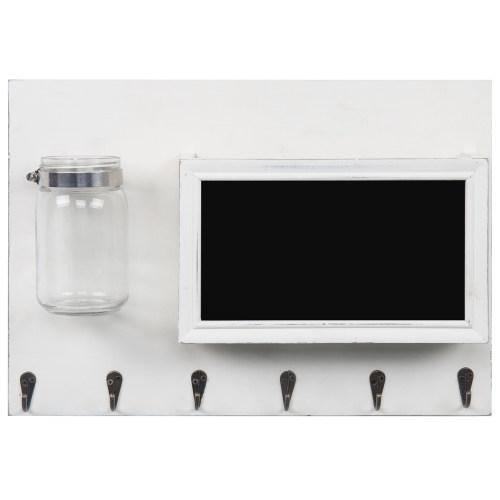 Vintage White Wood Mail Sorter with Key Hooks, Mason Jar & Chalkboard - MyGift