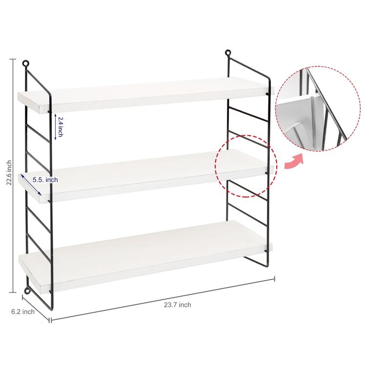 Vintage White Wood Shelf with Metal Brackets, Adjustable