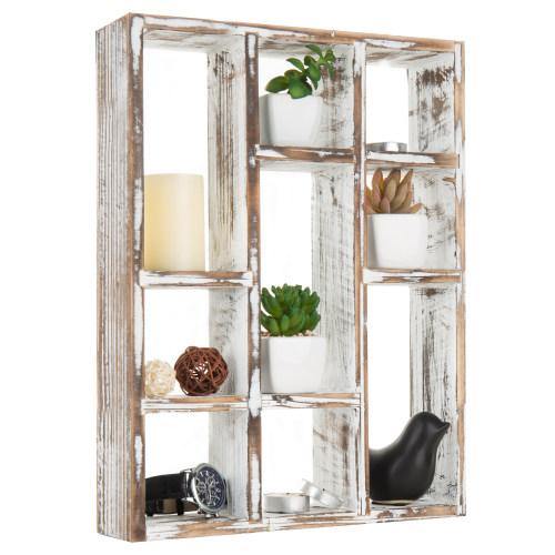 Vintage Whitewashed Wood Shadow Box Display Shelf - MyGift