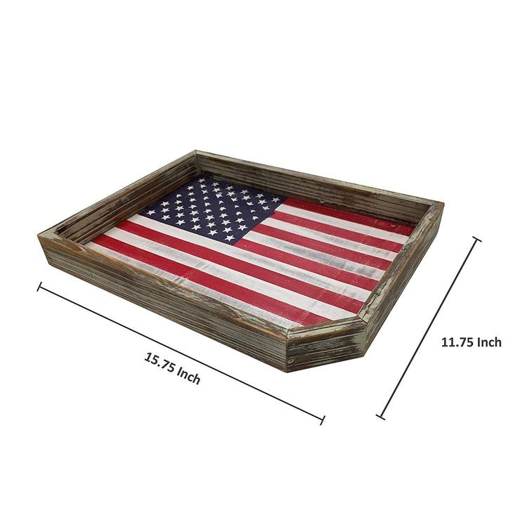 Vintage Whitewashed Wood US Flag Serving Tray