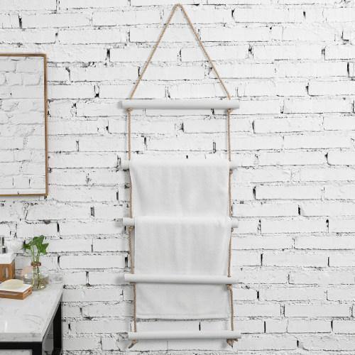 Wall Hanging Whitewashed Wood & Rope Towel Ladder - MyGift