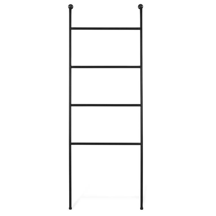 4-Foot Wall-Leaning Black Metal Ladder Towel Rack - MyGift Enterprise LLC