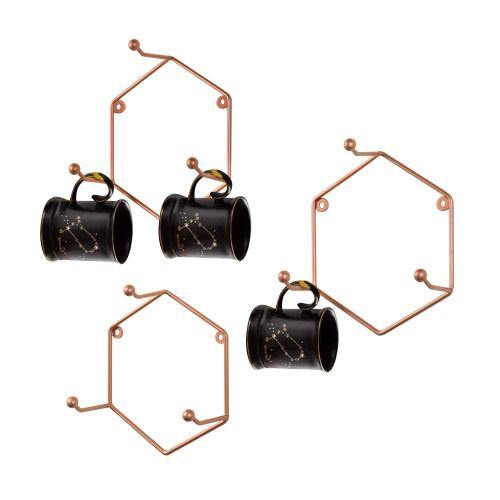 Wall Mounted 3-Hook Hexagonal Bronze Metal Mug Holders, Set of 3 - MyGift