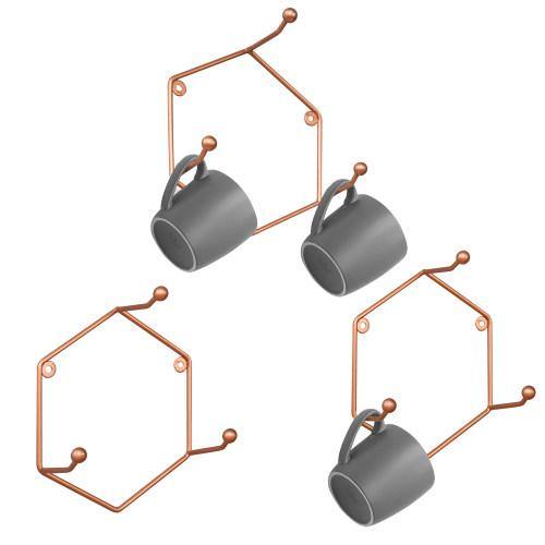 Wall Mounted 3-Hook Hexagonal Bronze Metal Mug Holders, Set of 3 - MyGift