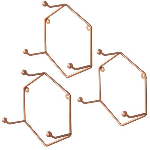 Wall Mounted 3-Hook Hexagonal Bronze Metal Mug Holders, Set of 3 - MyGift