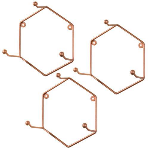 Wall Mounted 3-Hook Hexagonal Bronze Metal Mug Holders, Set of 3 - MyGift