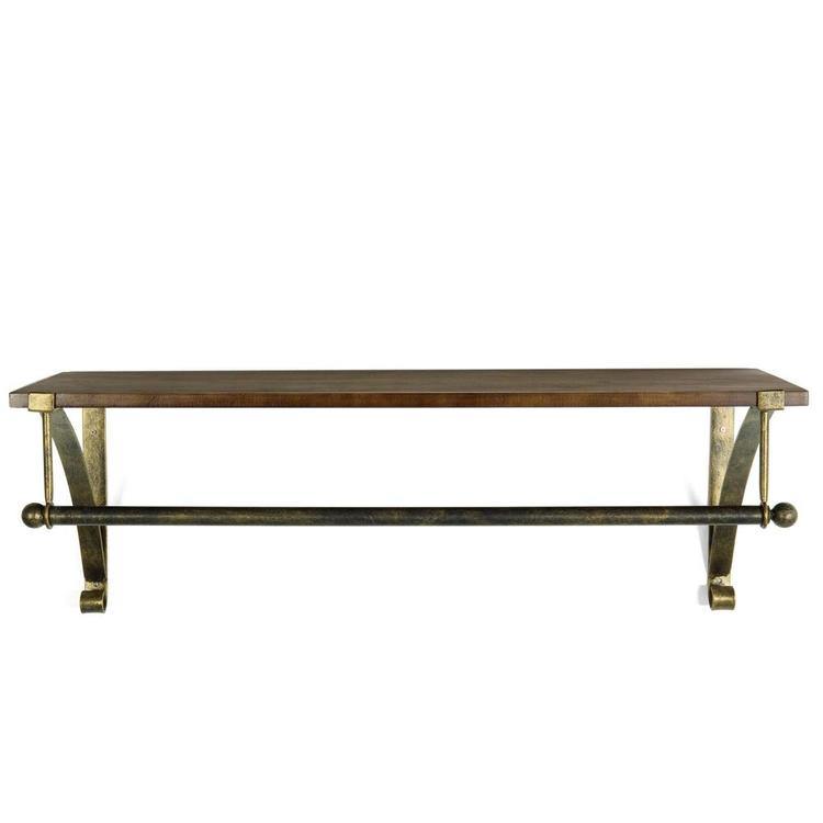 Wall Mounted Antique Bronze-Tone Metal & Wood Floating Shelf w/ Garment Rod - MyGift