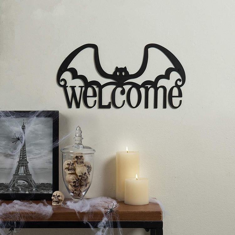 Wall Mounted Black Bat Design Welcome Sign - MyGift