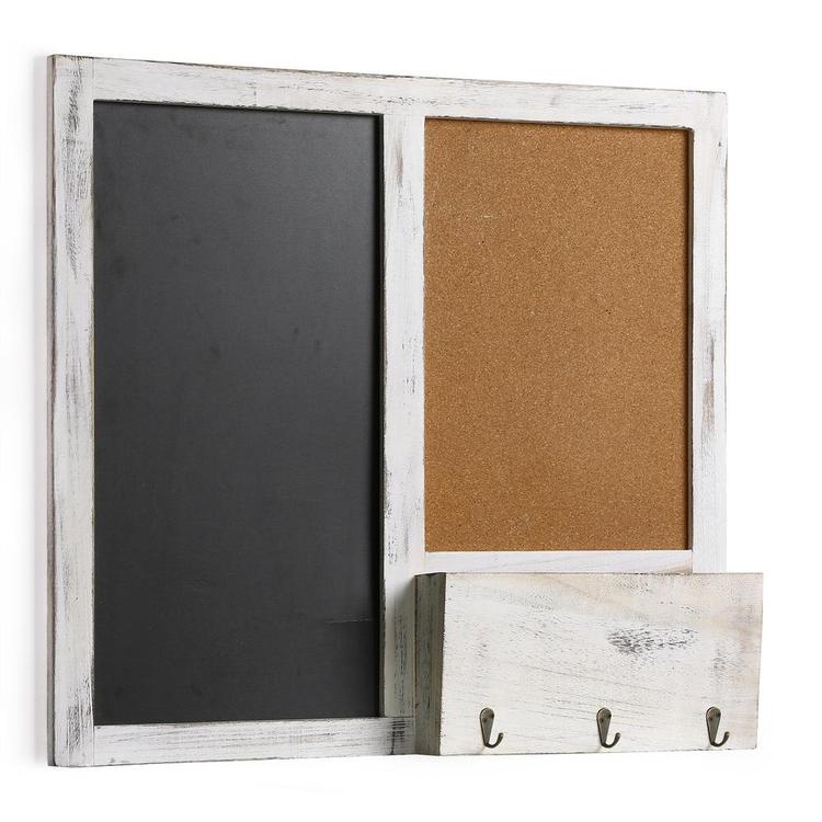 Wall Mounted Chalkboard & Cork Board Rack with Mail Sorter & Key Hooks - MyGift Enterprise LLC