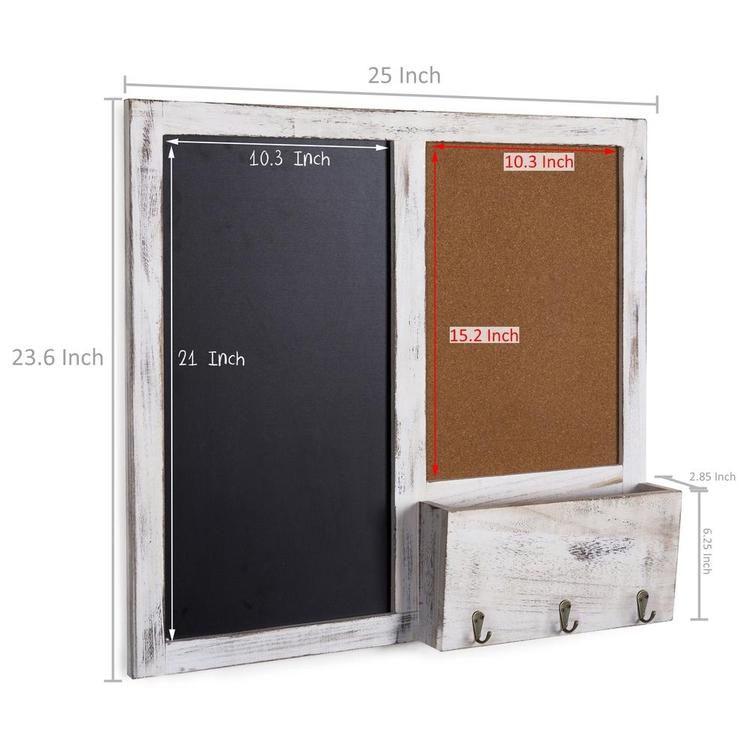 Wall Mounted Chalkboard & Cork Board Rack with Mail Sorter & Key Hooks - MyGift Enterprise LLC