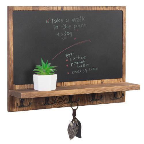 Wall Mounted Chalkboard w/ Shelf and Hooks - MyGift
