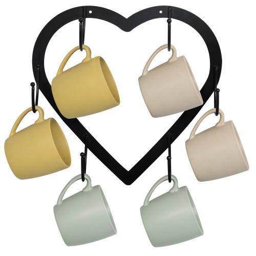 Wall Mounted Heart-Shaped Black Metal Mug Rack - MyGift