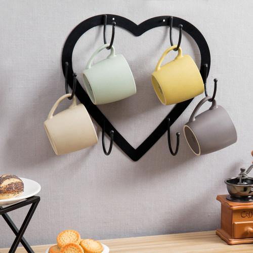 Wall Mounted Heart-Shaped Black Metal Mug Rack - MyGift