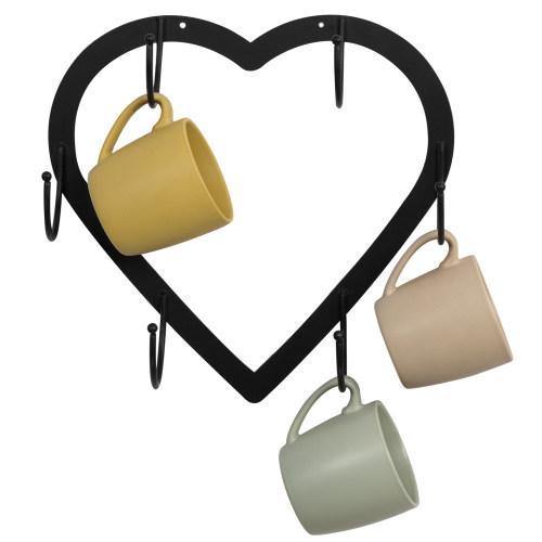 Wall Mounted Heart-Shaped Black Metal Mug Rack - MyGift