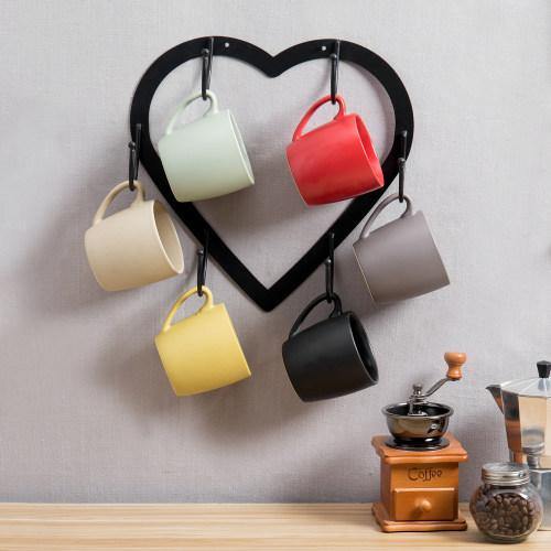 Wall Mounted Heart-Shaped Black Metal Mug Rack - MyGift