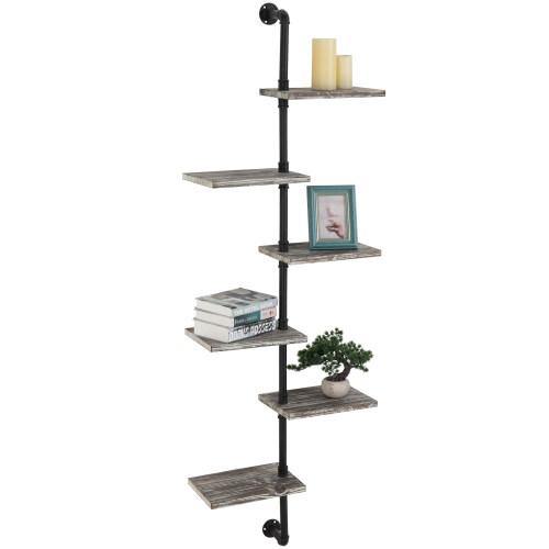 Wall Mounted Industrial Style Metal & Torched Wood Display Shelf - MyGift