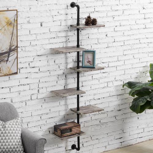 Wall Mounted Industrial Style Metal & Torched Wood Display Shelf - MyGift