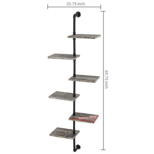 Wall Mounted Industrial Style Metal & Torched Wood Display Shelf - MyGift