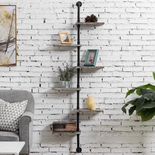 Wall Mounted Industrial Style Metal & Torched Wood Display Shelf - MyGift