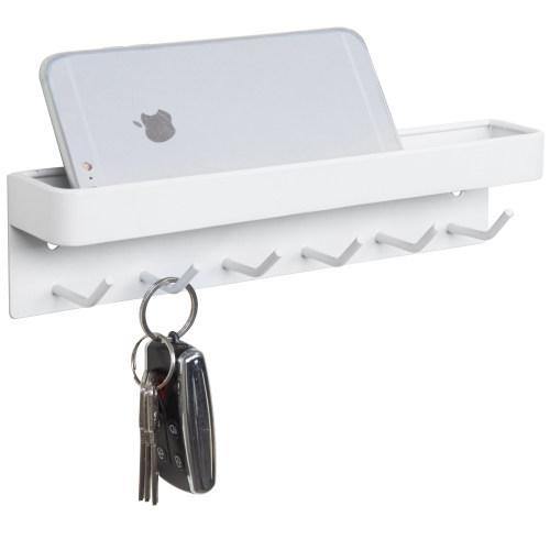 Wall Mounted Metal Key Holder with Shelf, White - MyGift