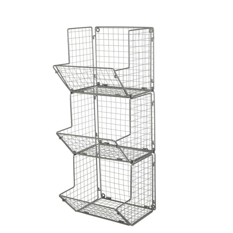 3-Tier Gray Metal Wire Wall Mounted Kitchen Produce Storage Baskets - MyGift Enterprise LLC