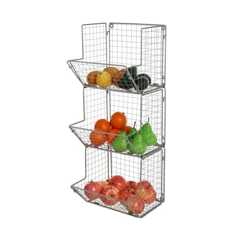 3-Tier Gray Metal Wire Wall Mounted Kitchen Produce Storage Baskets - MyGift Enterprise LLC