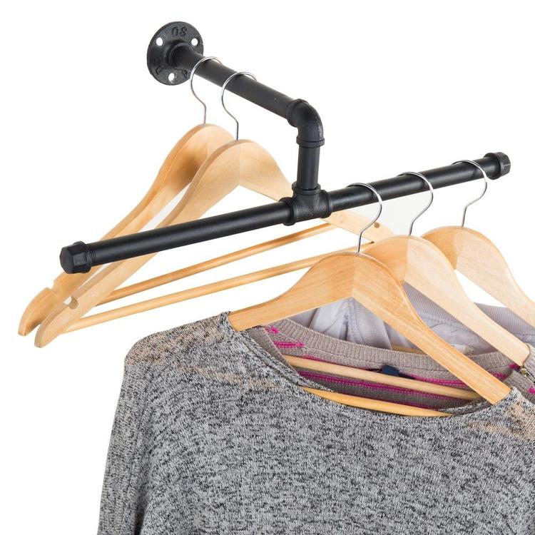 Industrial Rustic Wall-Mounted 20-Inch T-Bar Pipe Hanging Clothing Rack - MyGift Enterprise LLC