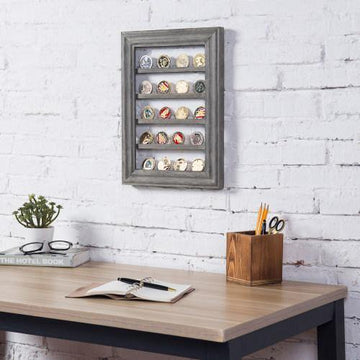 Wall Mounted Vintage Gray Wood Challenge Coin Display Rack – MyGift