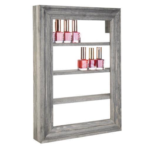Wall-Mounted Vintage Gray Wood Nail Polish & Essential Oil Rack - MyGift
