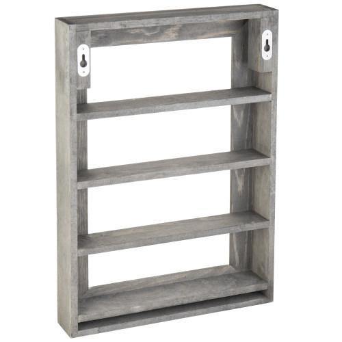 Wall-Mounted Vintage Gray Wood Nail Polish & Essential Oil Rack - MyGift