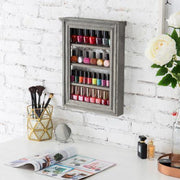 Wall-Mounted Vintage Gray Wood Nail Polish & Essential Oil Rack - MyGift