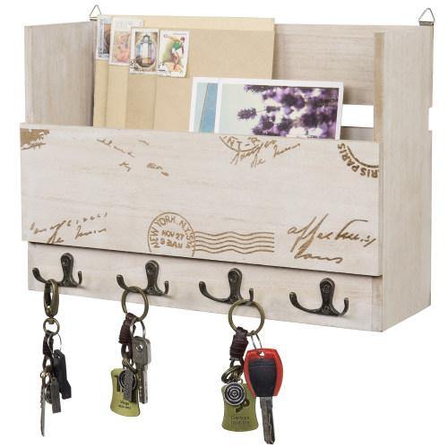 Wall Mounted Vintage Postage Stamp Mail Sorter with Key Hooks - MyGift