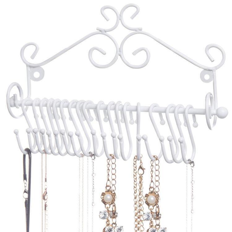 Wall-Mounted White Metal Scrollwork Design Jewelry Rack - MyGift
