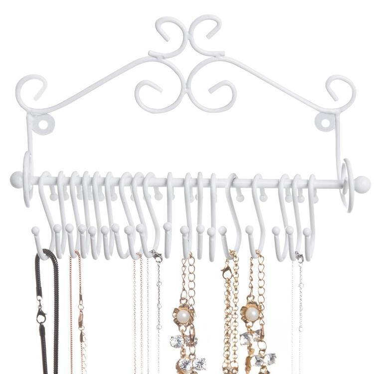 Wall-Mounted White Metal Scrollwork Design Jewelry Rack - MyGift