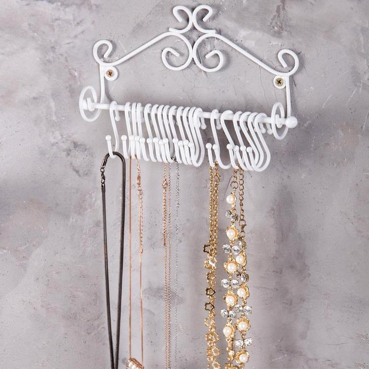 Wall-Mounted White Metal Scrollwork Design Jewelry Rack - MyGift