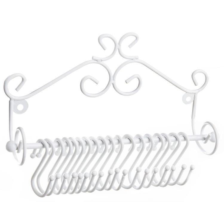 Wall-Mounted White Metal Scrollwork Design Jewelry Rack - MyGift