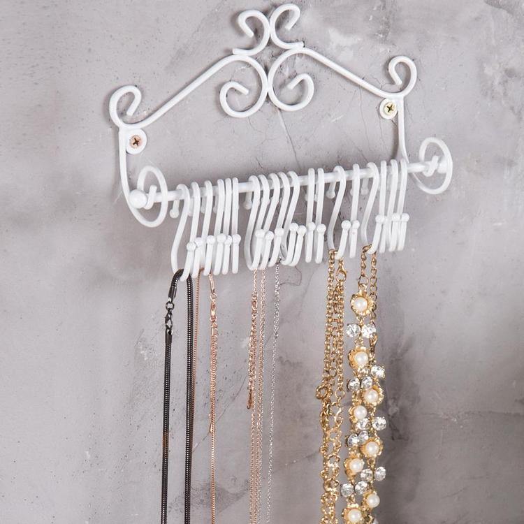 Wall-Mounted White Metal Scrollwork Design Jewelry Rack - MyGift