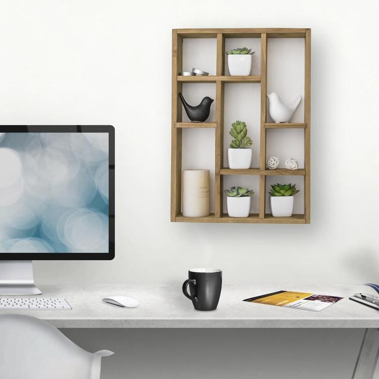 9-Slot Wall-Mounted (Vertical or Horizontal) Rustic Wood Shadow Box Shelves, Brown - MyGift Enterprise LLC