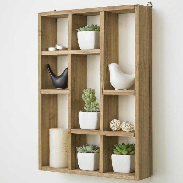 9-Slot Wall-Mounted (Vertical or Horizontal) Rustic Wood Shadow Box Shelves, Brown - MyGift Enterprise LLC