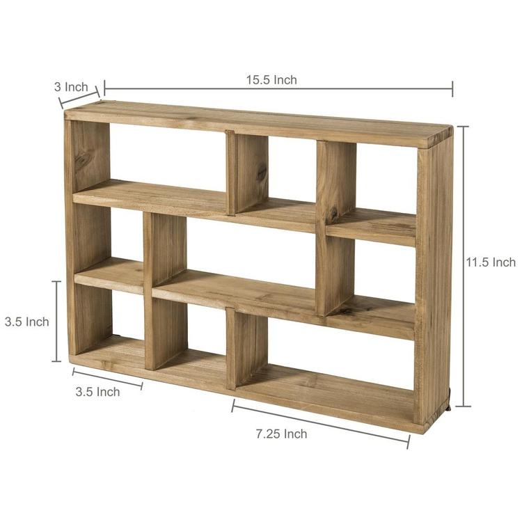 9-Slot Wall-Mounted (Vertical or Horizontal) Rustic Wood Shadow Box Shelves, Brown - MyGift Enterprise LLC