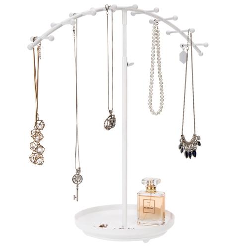 Wave White Metal Jewelry Display Stand with Ring Dish
