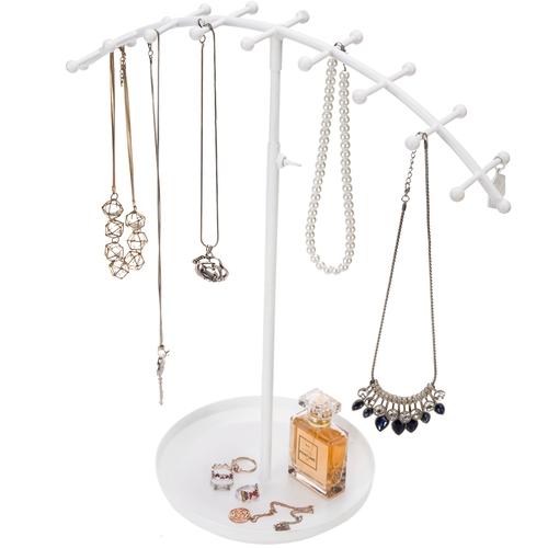 Wave White Metal Jewelry Display Stand with Ring Dish