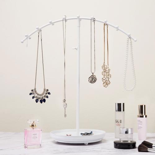 Wave White Metal Jewelry Display Stand with Ring Dish