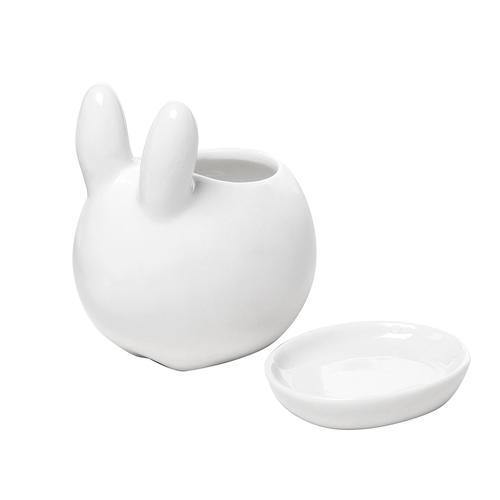 White Bunny Mini Ceramic Succulent Planter w/Saucer - MyGift