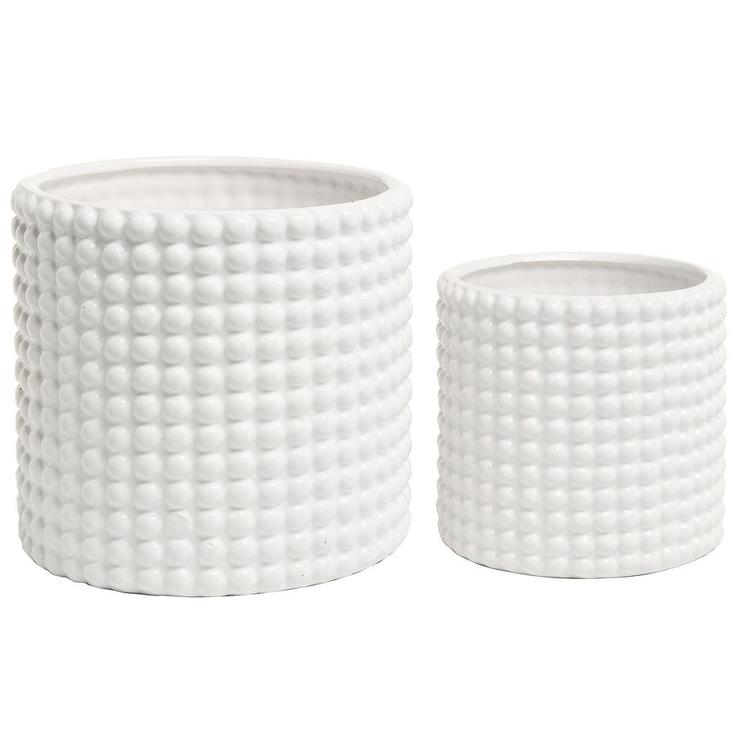 hobnail planter pot Round White Ceramic Hobnail Textured Planter Pots, Set of 2