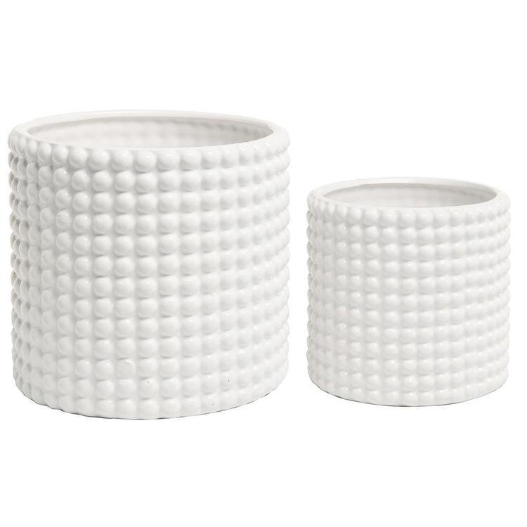 White Ceramic Hobnail Textured Flower Planter Pots, Set of 2 - MyGift Enterprise LLC
