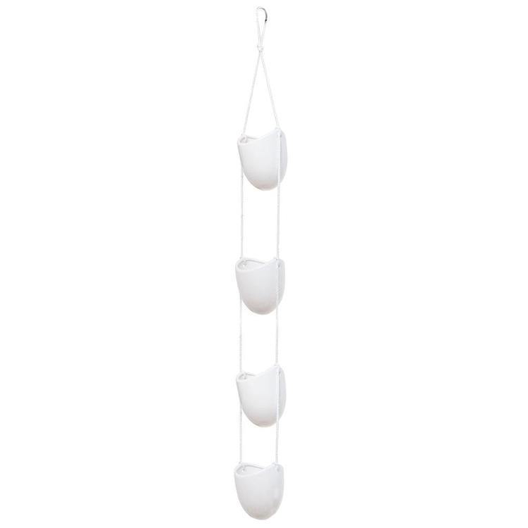White Ceramic Rope Hanging Planter Set with 4 Containers - MyGift