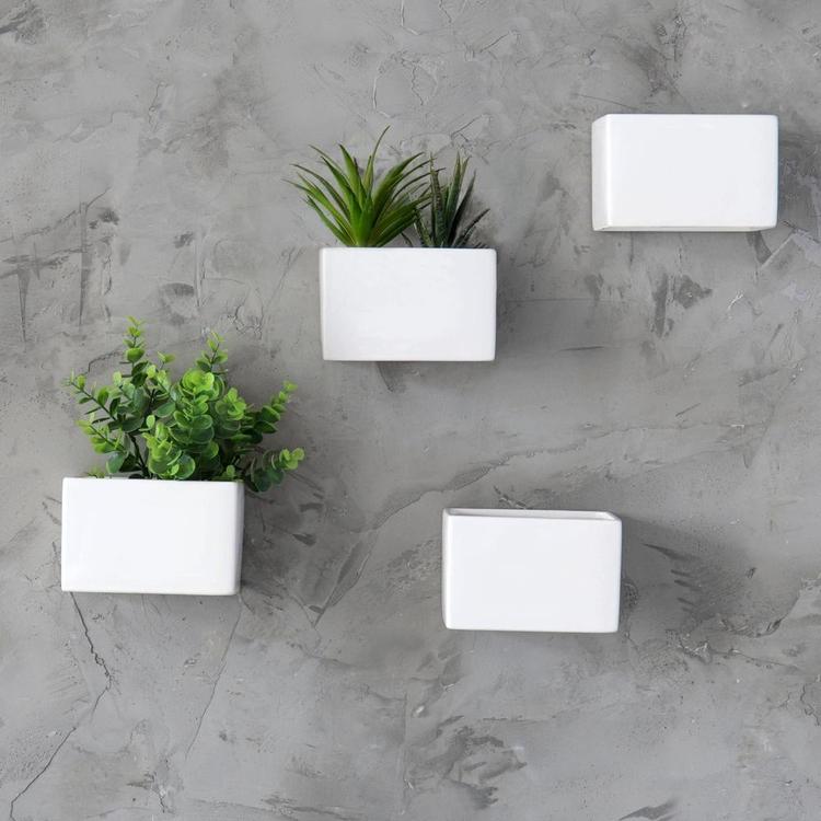 Modern White Ceramic Wall Hanging Succulent & Herb Planter Box, Set of 4 - MyGift Enterprise LLC