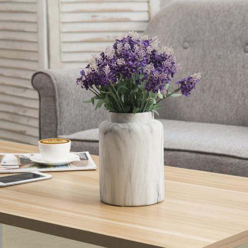 White Marble Pattern Ceramic Flower Vase with Matte Finish - MyGift