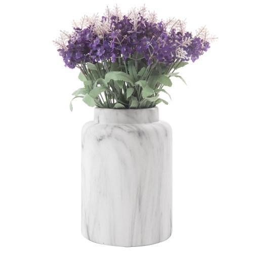 White Marble Pattern Ceramic Flower Vase with Matte Finish - MyGift
